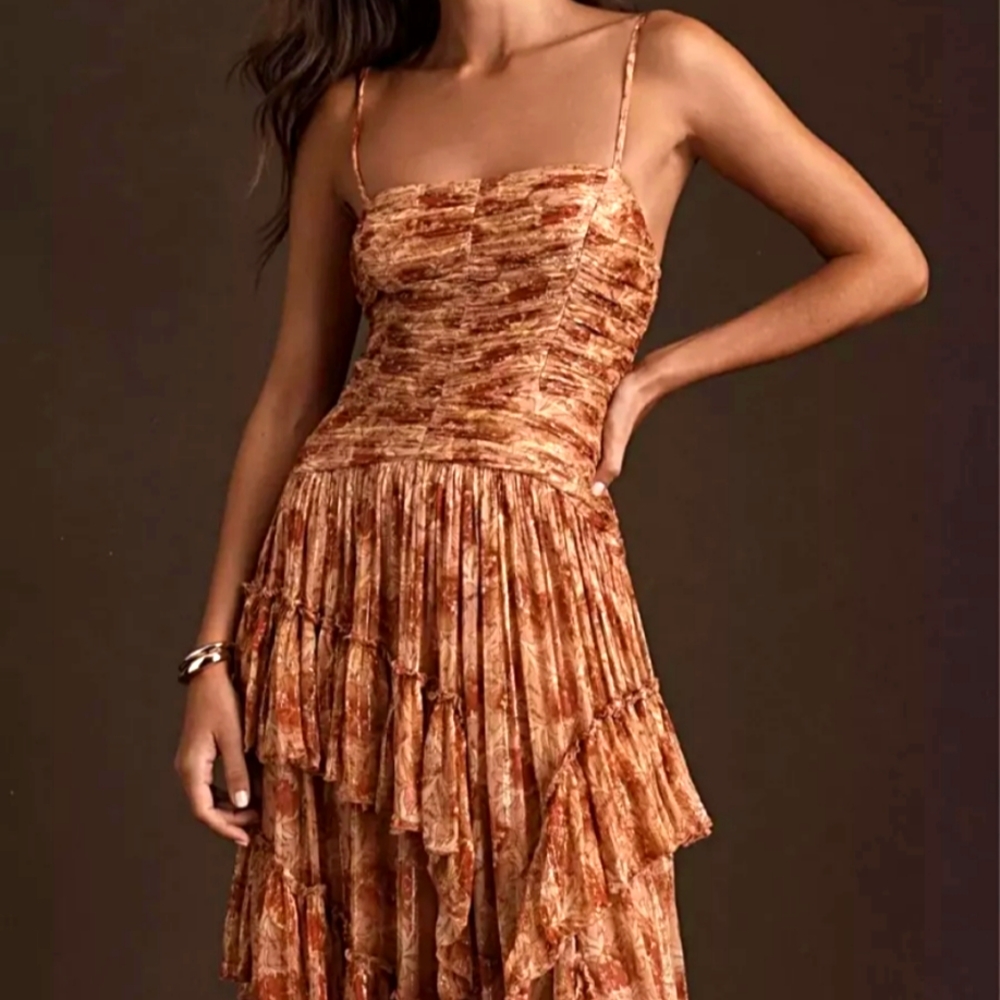 BHLDN Jessa Asymmetrical Ruffled Drop-Waist Gown